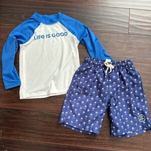 Life is Good boys popsicle patriotic‎ swim trunks & matching rash guard size 4/5